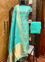 Pure Chanderi Teal Green Casual Wear Weaving Dress Material